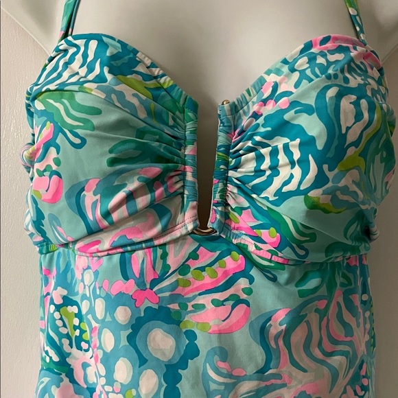 Lilly Pulitzer Teal and Pink One Piece Swimsuit - Picture 3 of 10